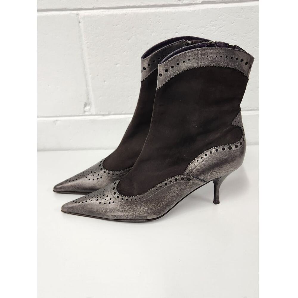Donald J Pliner Couture Collection Raze Suede/Leather Brown/Silver Booties, 10.5